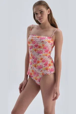 Dagi Yellow - Růžový top Tankini bez ramínek