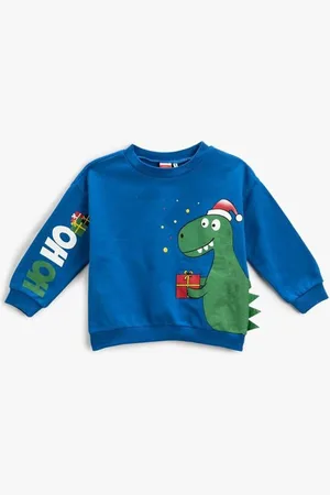 Koton Baby Boy Crew Neck Long Sleeve Christmas Theme Dinosaur Printed Sweatshirt 3wmb1037