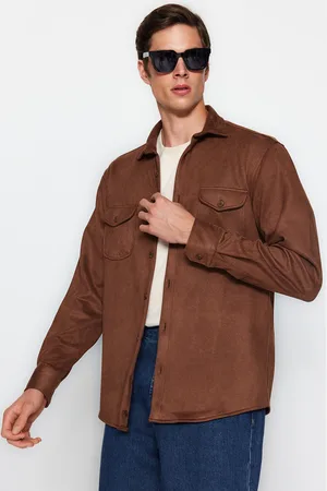 Trendyol Brown Regular Fit Double Pocket Suede Winter Jacket Shirt