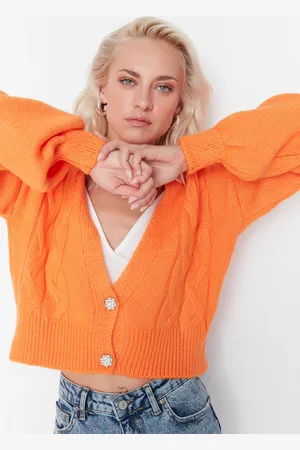Trendyol Orange Crop Soft Textured Knitwear Cardigan