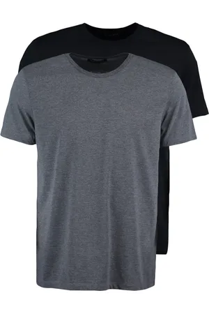 Trendyol Antracit-černá pánské basic 2-balení slim / slim fit tričko s kulatým výstřihem