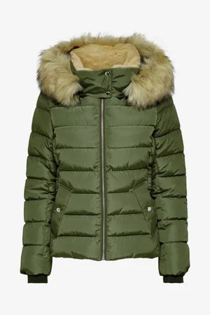 ONLY Khaki dámská prošívaná bunda s umělým kožíškem New Camilla - Dámské