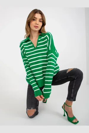 Factory Price Zeleno-bílý oversize pruhovaný svetr s límečkem