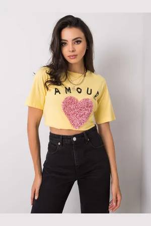 Fashionhunters Žluté bavlněné tričko s aplikací