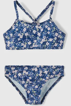 NAME IT Modré holčičí květované dvoudílné plavky Felisia - unisex