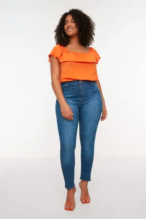 Trendyol Curve Modré Skinny Džíny s Vysokým Pasem a Flexibilním Materiálem