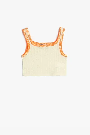 Koton Háčkovaný Crop Top Bez Rukávů s Výstřihem do U