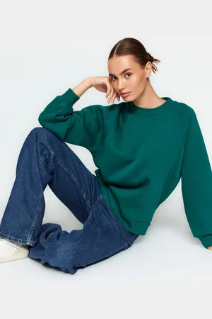 Trendyol Emerald Relaxed Fit Základní raglánový rukáv Crew Neck pletená mikina