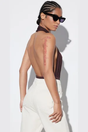 Trendyol Brown Halterneck Cross-tie Decollete Flexible Knitted Body with Snap Button