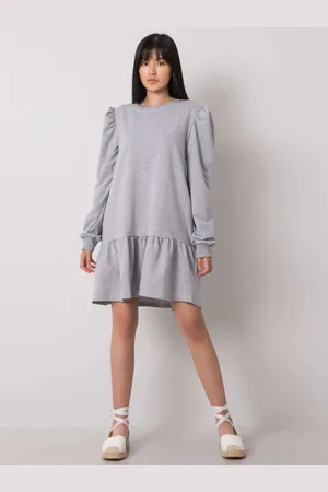 Ex moda Neah šedé melanžové mikinové šaty s volány