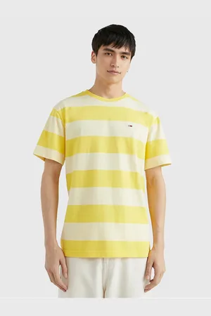 Tommy Hilfiger Světle žluté pánské pruhované tričko Tommy Jeans - Pánské