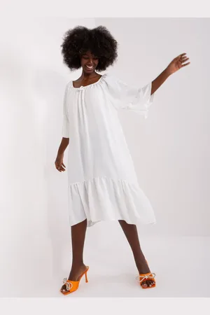Italy Moda Ecru midi oversize šaty s volánem