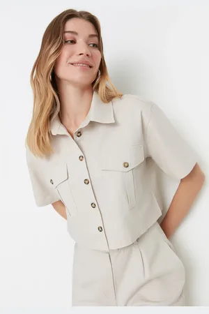 Trendyol Stone Pocket Detailed Short Sleeve Regular Fit Woven Shirt