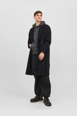 JACK & JONES Černý pánský kabát s příměsí vlny Harry - Pánské