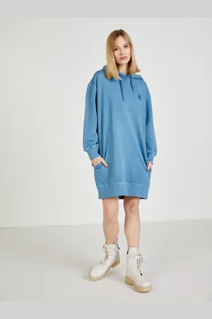 Pepe Jeans Modré mikinové šaty s kapucí Dana - Dámské