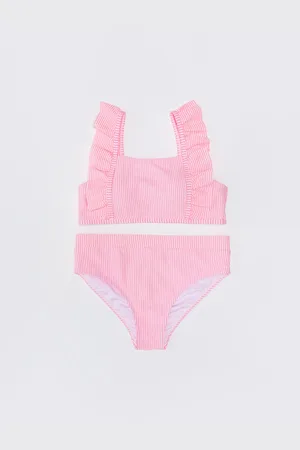 LC Waikiki Lcw Kids pruhované bikiny pro dívky s volánkovými detaily