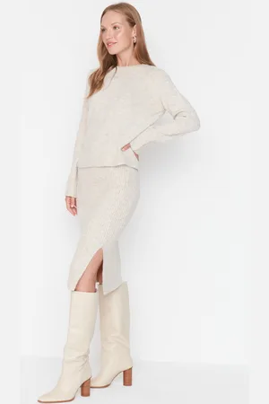Trendyol Stone Soft Textured Knitwear Top-Bottom Set