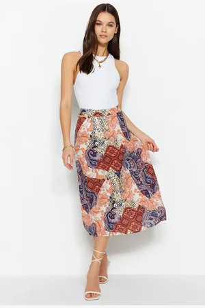 Trendyol Blue Midi Woven Printed Skirt