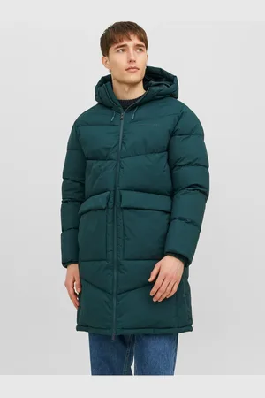 JACK & JONES Petrolejový pánský prošívaný zimní kabát Vester - Pánské