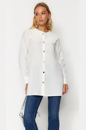 Trendyol White Silver Button Detailed Baby Collar Cotton Shirt