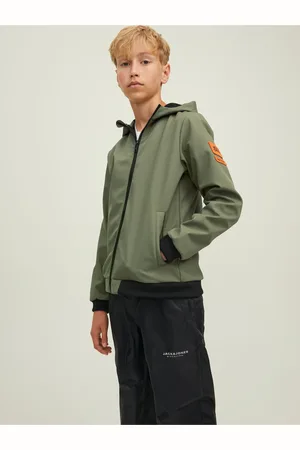 JACK & JONES Khaki klučičí lehká bunda s kapucí Classic Waffle - Kluci