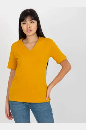 Lily&rose Tmavě žluté dámské basic tričko s výstřihem do V