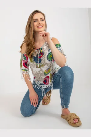 Factory Price Bílá halenka s potiskem a ozdobným lemem
