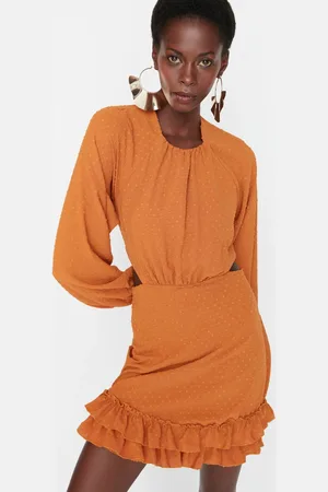 Trendyol Brown Back Detailed Evening Dress with Frills