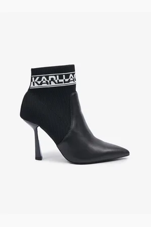 Karl Lagerfeld Černé dámské kotníkové boty na podpatku s koženými detaily KARL LA - Dámské
