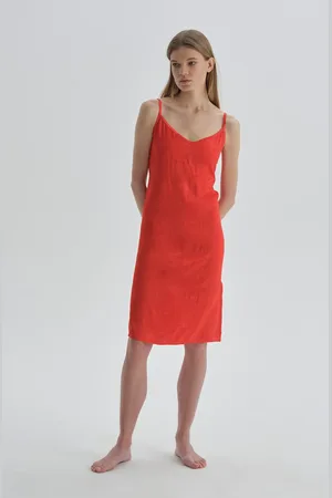 Dagi Red Fixed Strap Viscose Nightgown