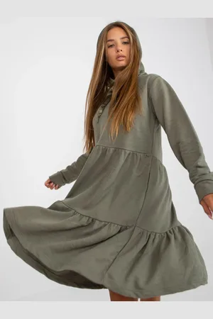 Fresh Made Khaki rozevláté mikinové šaty s volánem