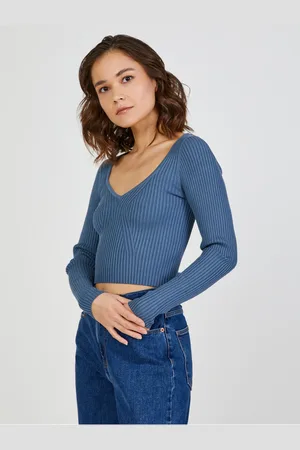 Tally Weijl Modrý dámský žebrovaný crop top - Dámské