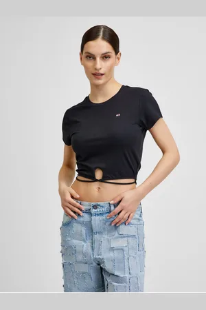 Tommy Hilfiger Černý dámský crop top Tommy Jeans - Dámské