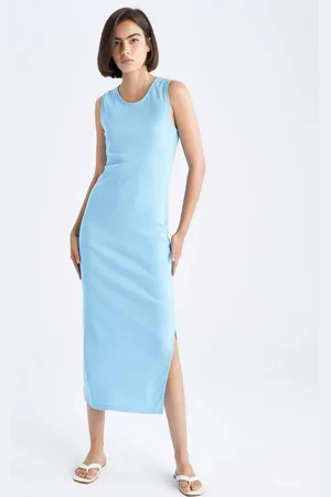 DeFacto Bodycon Midi pletené šaty s krátkým rukávem bez rukávů