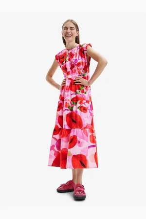 Desigual Růžové dámské vzorované maxišaty Tulip-Lacroix - Dámské