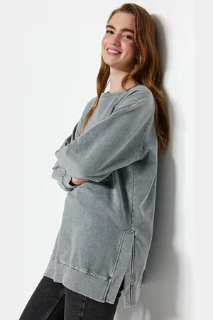 Trendyol Gray Washed Oversize Knitted Sweatshirt