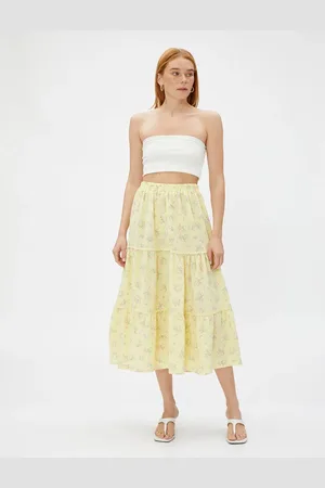 Koton Floral Midi Length Skirt with Elastic Waist.