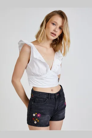 Tally Weijl Bílý dámský cropped top s volány - Dámské