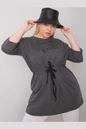 RELEVANCE Tmavě melanžová plus size tunika s nápisem