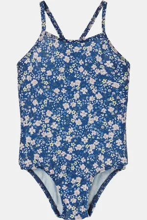 NAME IT Modré holčičí květované jednodílné plavky Felisia - unisex