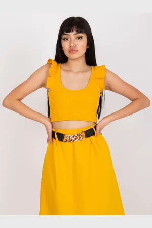 RUE PARIS Světle oranžový základní crop top z žebrované bavlny