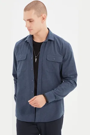 Trendyol Indigo Regular Fit Double Pocket Flap Textured Winter Jacket Shirt