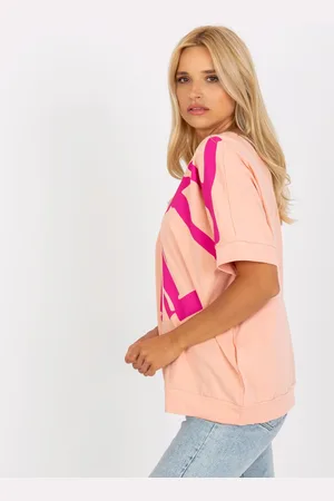 Fancy Broskvová a růžová volná halenka s potiskem