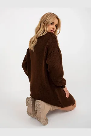 BADU Tmavě hnědé oversized úpletové šaty s rolákem