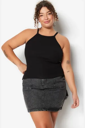 Trendyol Curve Černé Základní Pletené Tílko s Halter Výstřihem