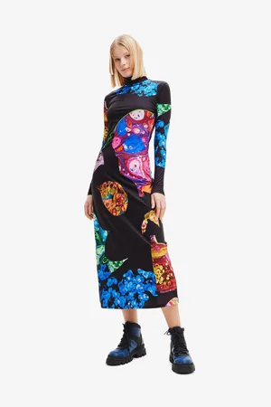 Desigual Modro-černé dámské vzorované maxišaty Arles - Lacroix - Dámské