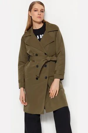 Trendyol Khaki oversize trenčkot se širokým střihem a páskem