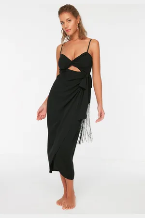 Trendyol Black Cut-Out Detailed Tasseled Beach Dress