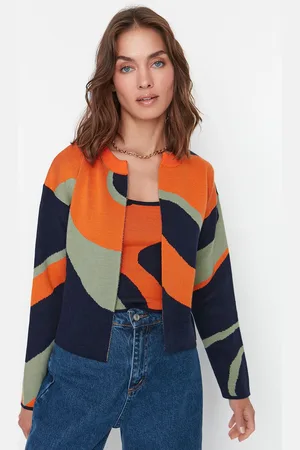 Trendyol Orange Patterned Blouse- Cardigan Knitwear Suit
