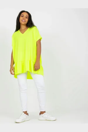 RELEVANCE Fluo žlutá tunika s výstřihem do V pro každodenní nošení
